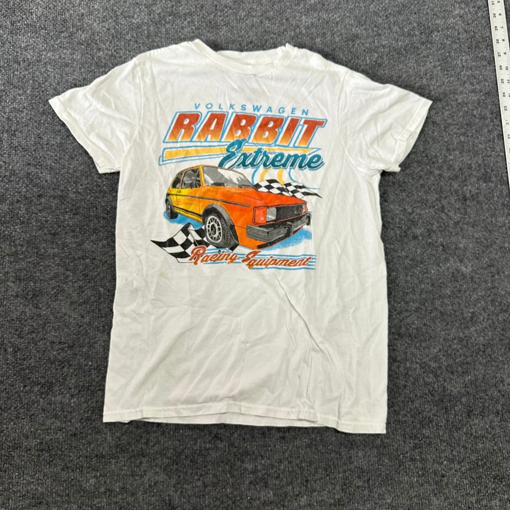Volkswagen T-Shirt Mens Size S White Rabbit Extreme Racing Graphic Short Sleeve